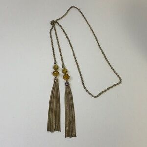Talbots Gold Tone Lariat Necklace with Amber Color Crystals 23” long